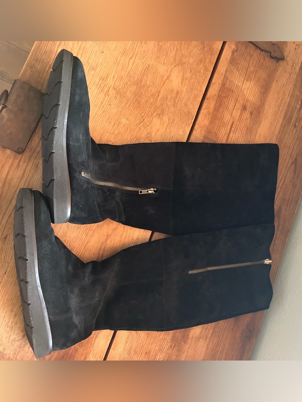 Johnston & Murphy Black Textured Rubber Sole Detail Knee-high Suede Boots